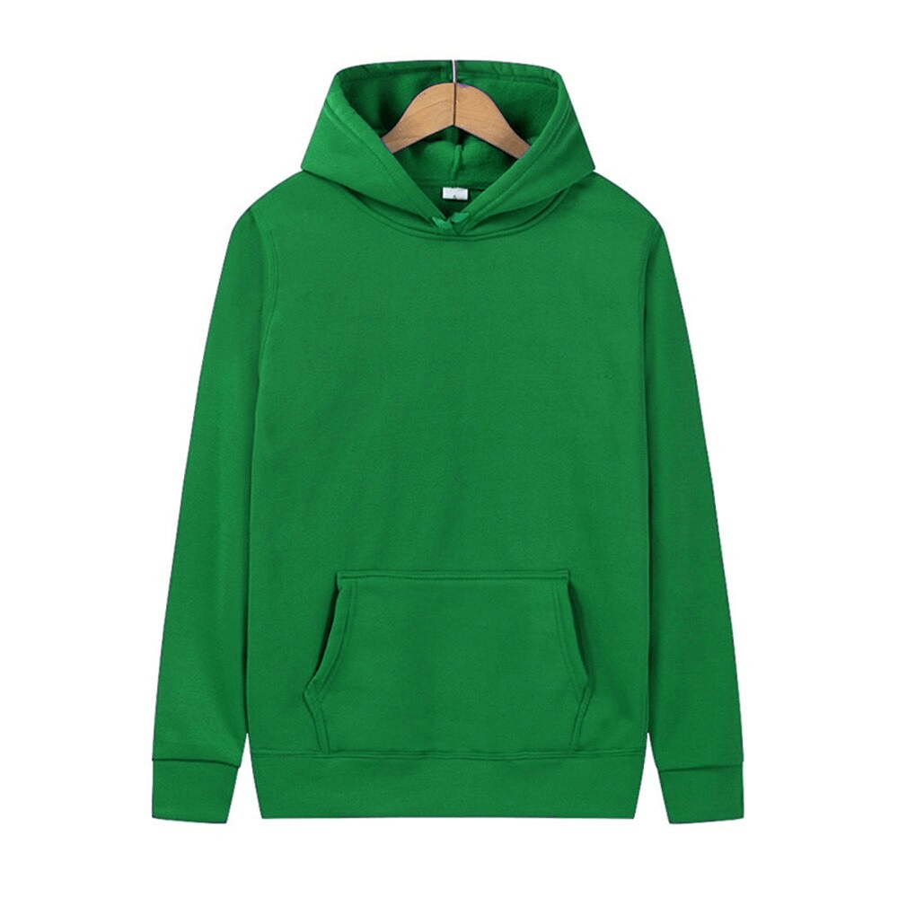 Solid green women's hoodie sweatshirt with pocket, casual style, polyester material, full sleeves, and hooded collar - SF0049.